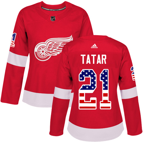 Adidas Red Wings #21 Tomas Tatar Red Home Authentic USA Flag Women's Stitched NHL Jersey